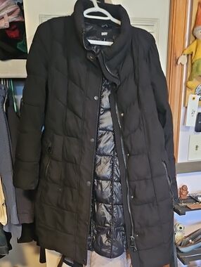DKNY Women’s Black Quilted Long Puffer Coat